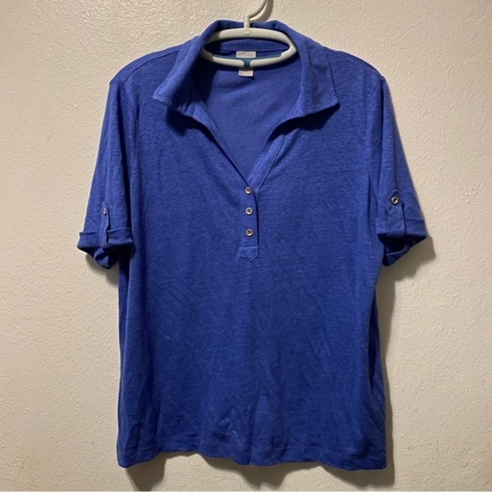 Chico’s Shirt Women’s Size L Blue Three Button Top